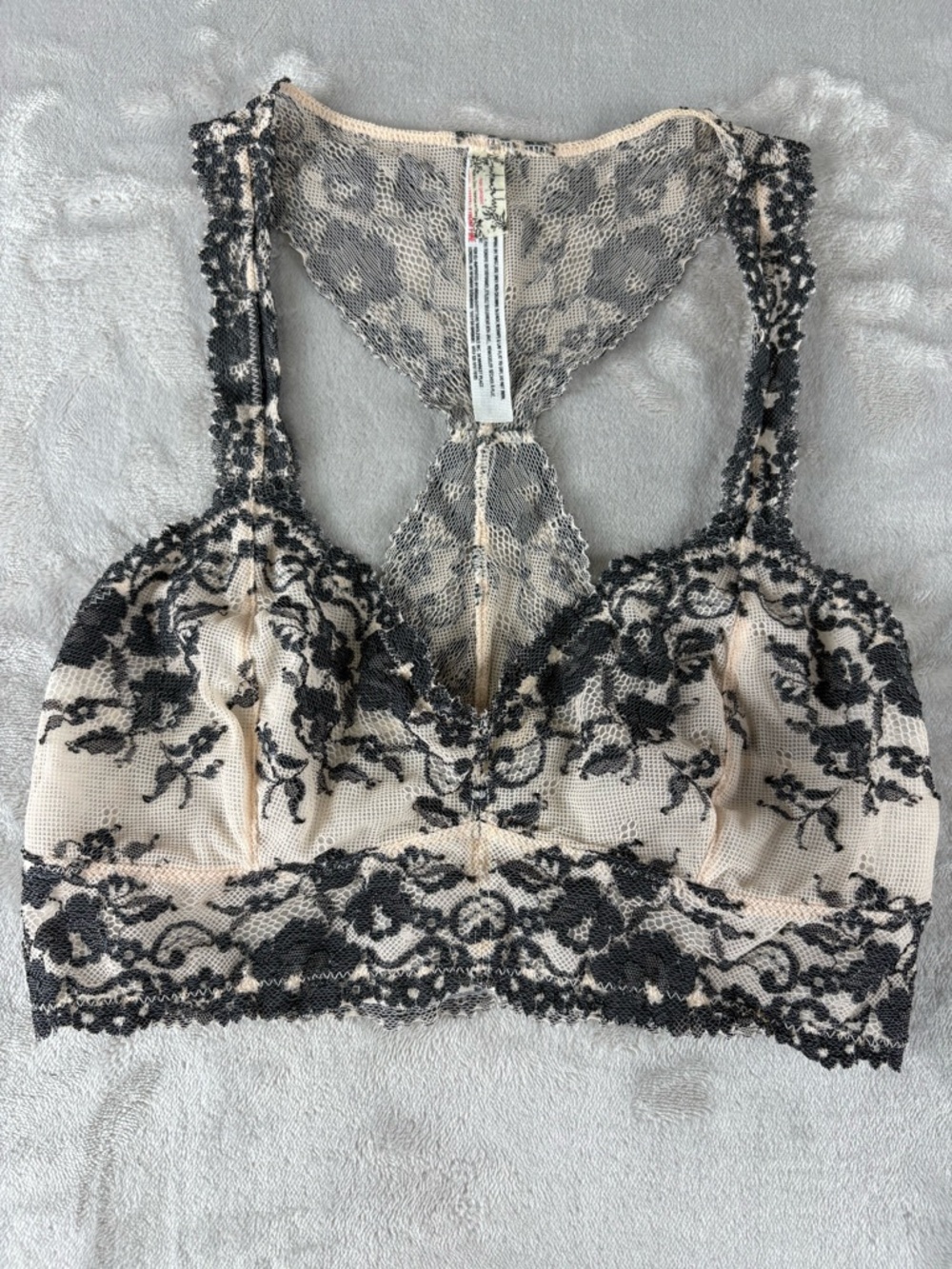 Free People Intimately Lace Bralette Nude Black Floral Racerback Women XS/S